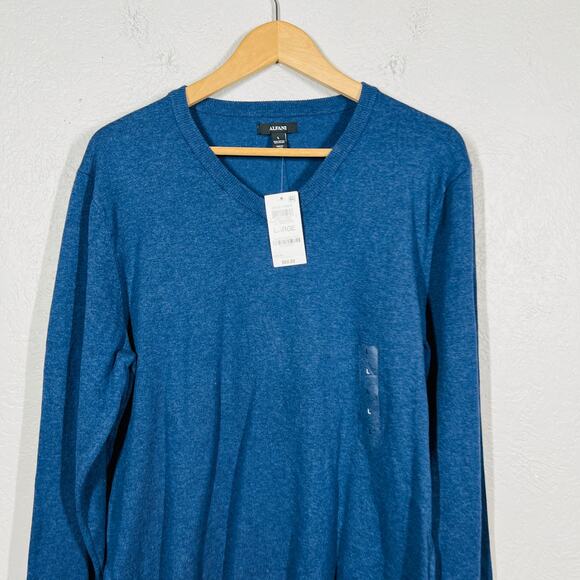 NEW! Alfani Light Knit V Neck Sweater Heather Blue Long Sleeve Casual Knit - L - Picture 2 of 4